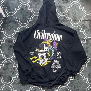 Civil Regime Black Skull Hoodie Size XL